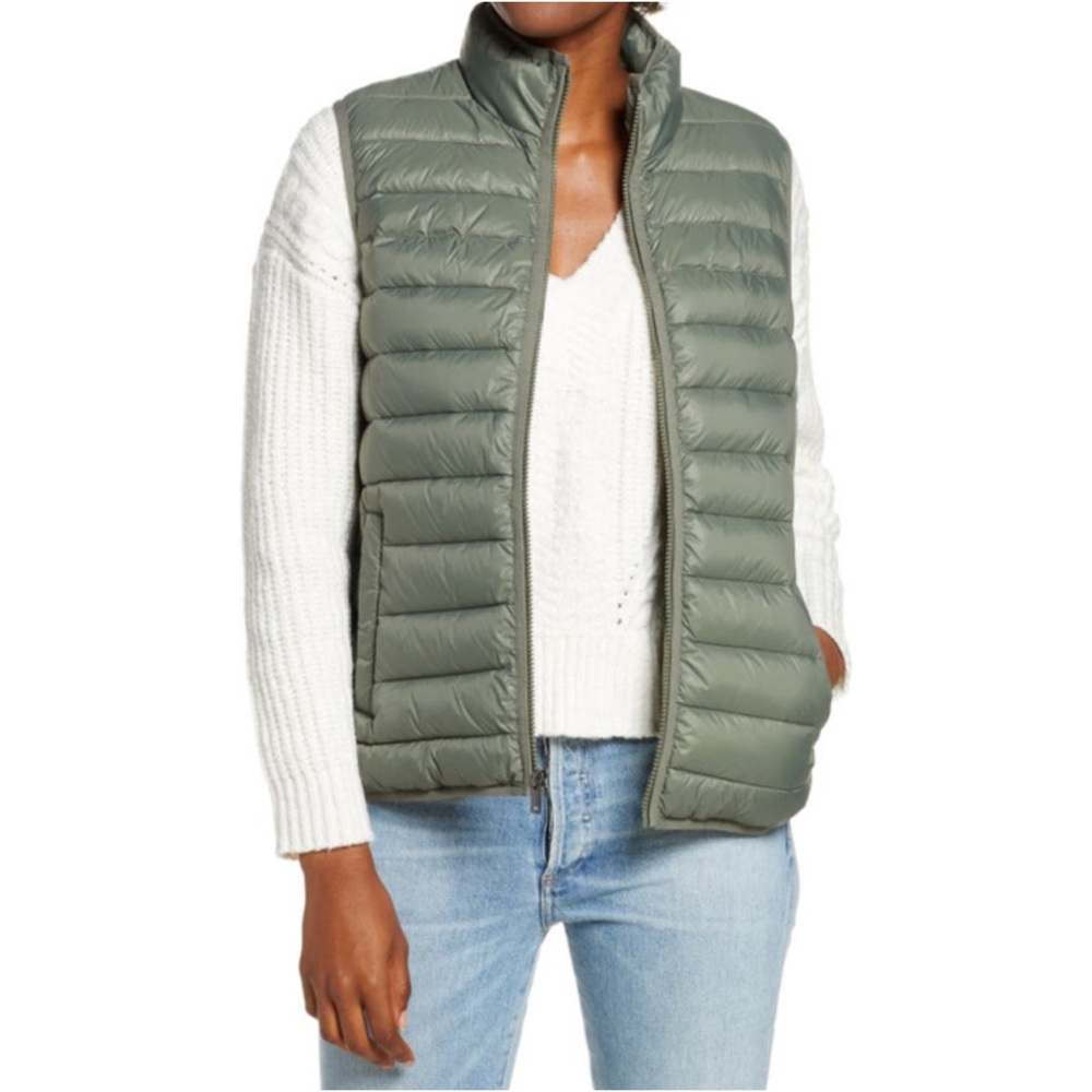 UGG Felton Water Resistant Stand Collar Synthetic Down Puffer Vest, Olive, Large